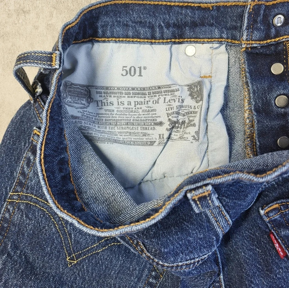 SOLD Levi's 501 Distressed Hem Button Fly High Waisted Shorts Whiskered - Picture 9 of 12